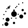 Dots of varying sizes where small dots are more frequent than large dots and form arcing structures.