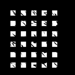 The strokes are overlaid with a rectangular black lattice; the effect is of bamboo behind a screen.