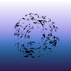 The glyphs are arranged in concentric circles, rotated and scaled with the circles, and rendered over a blue gradient, giving the effect of circling fish or birds.