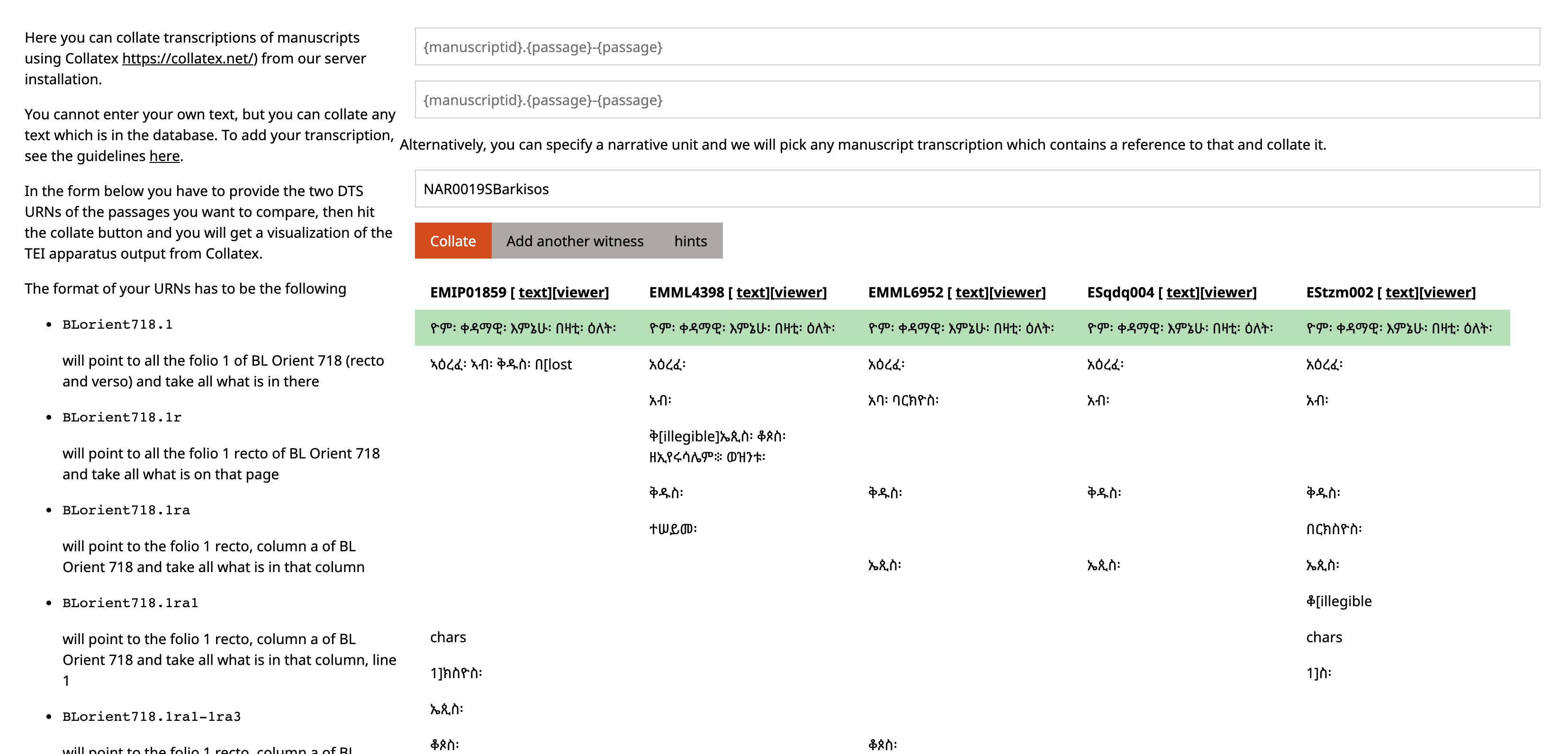 Collatex used to collate passages of text retrieved from DTS script, jumping the
              API